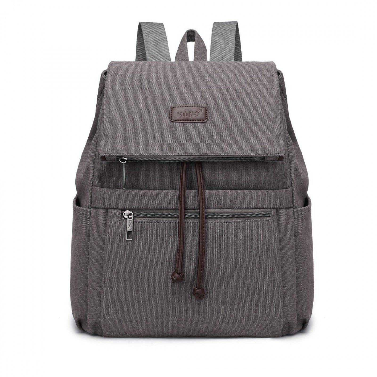 Kono Canvas Clamshell Drawstring School Backpack (EB2233) - Grey