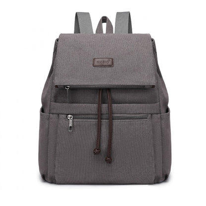 Kono Canvas Clamshell Drawstring School Backpack (EB2233) - Grey