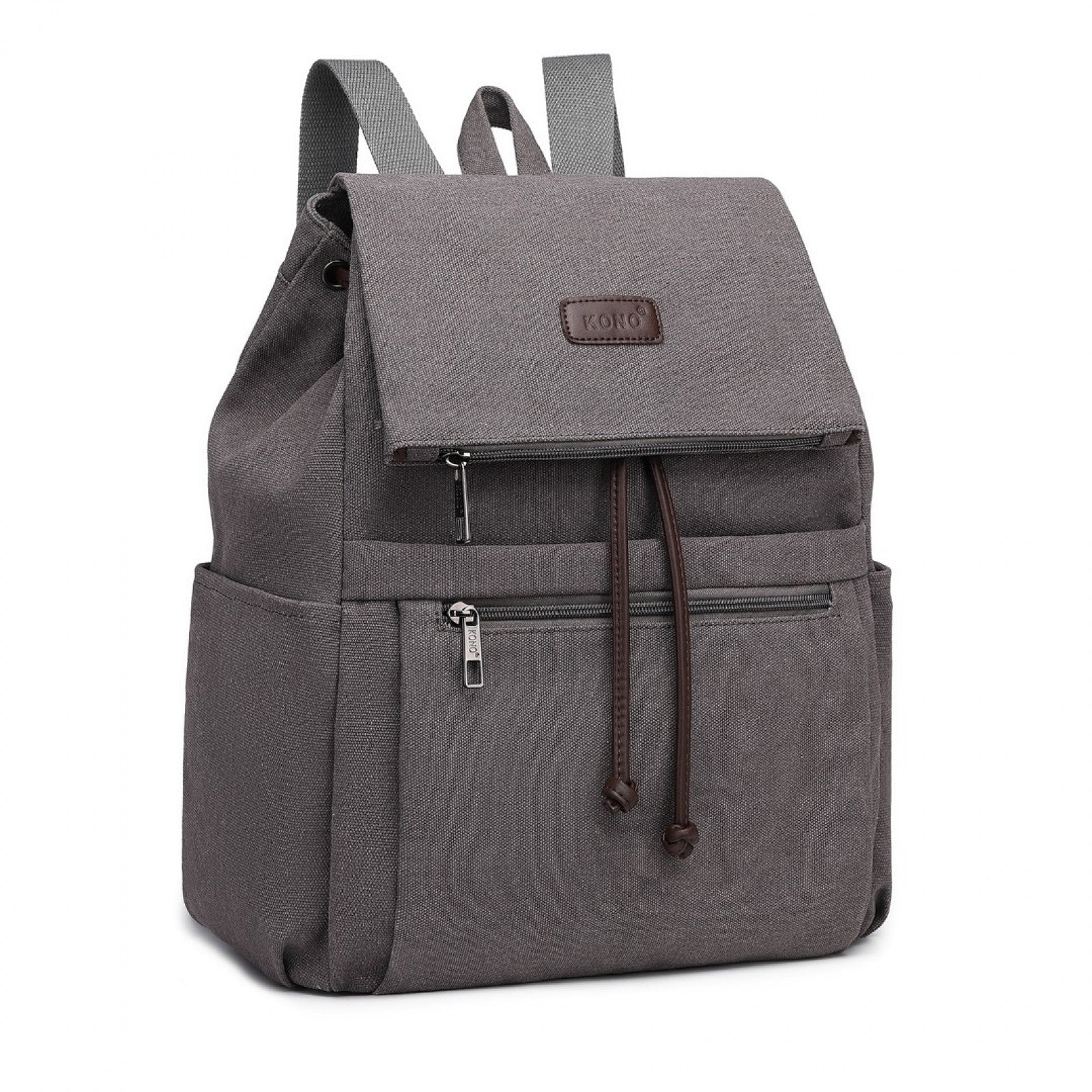 Kono Canvas Clamshell Drawstring School Backpack (EB2233) - Grey