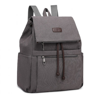 Kono Canvas Clamshell Drawstring School Backpack (EB2233) - Grey