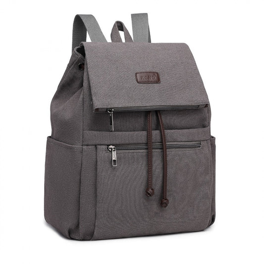 Kono Canvas Clamshell Drawstring School Backpack (EB2233) - Grey