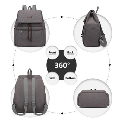 Kono Canvas Clamshell Drawstring School Backpack (EB2233) - Grey