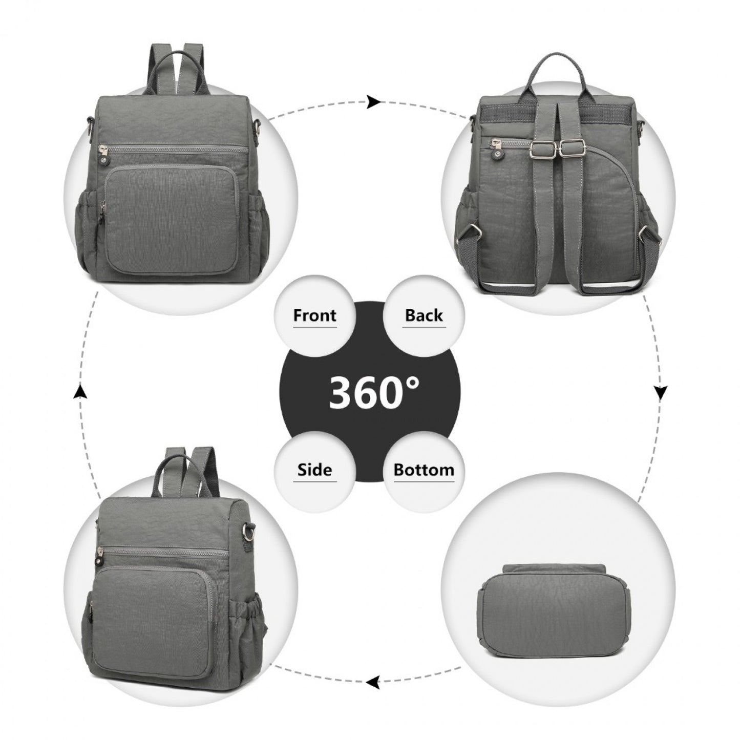 Kono Multi Way Anti-theft Waterproof Backpack Shoulder Bag (EH2107) - Grey