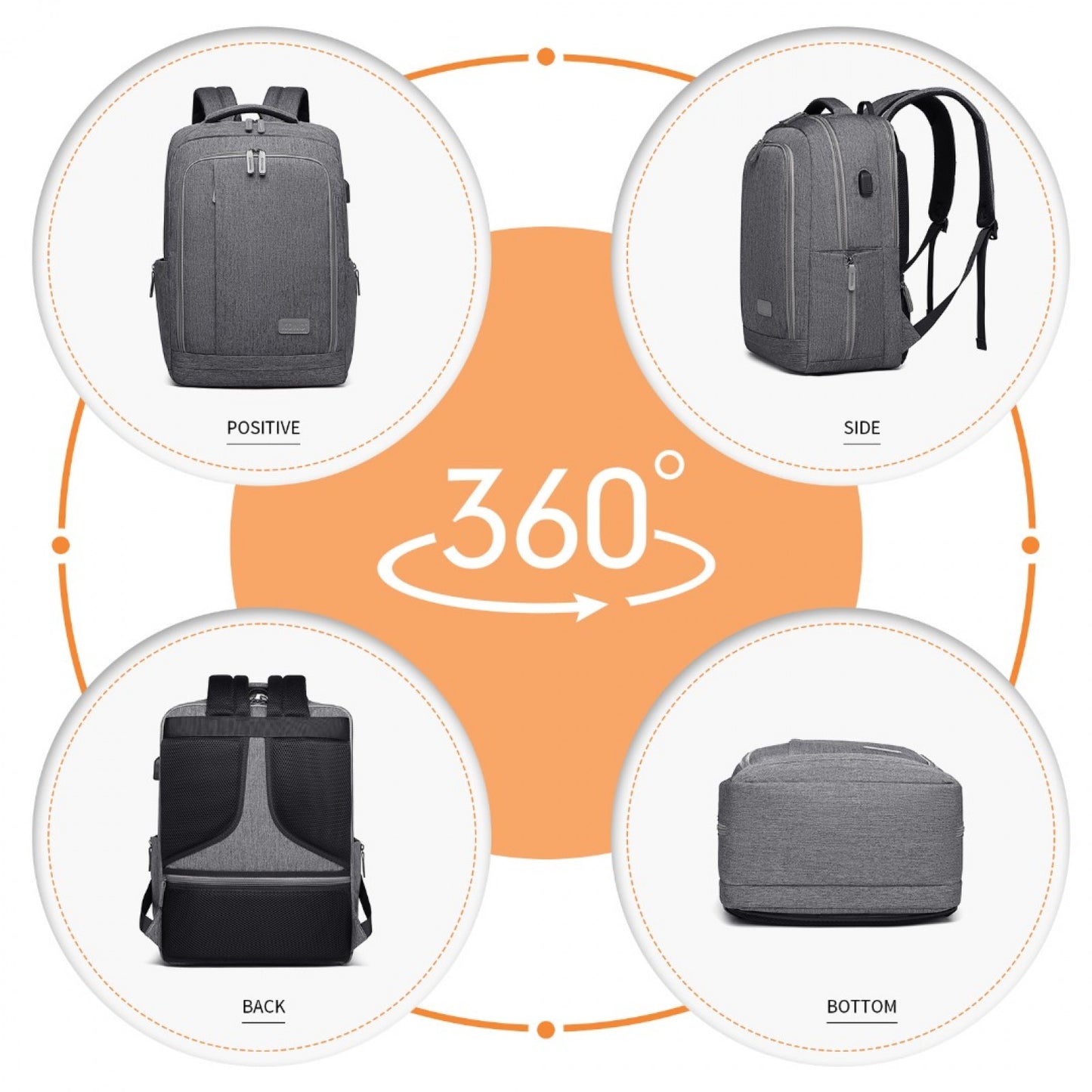 Kono Multi-Compartment Backpack with USB Port (EM2111) - Grey
