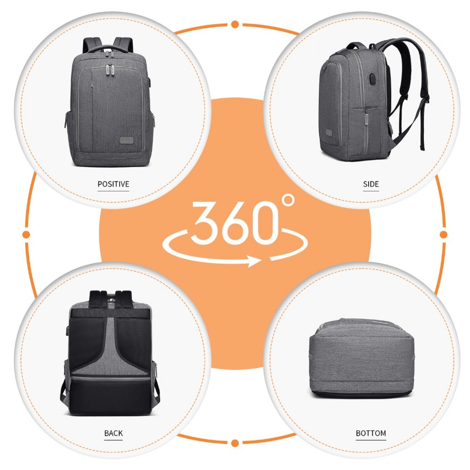 Kono Multi-Compartment Backpack with USB Port (EM2111) - Grey