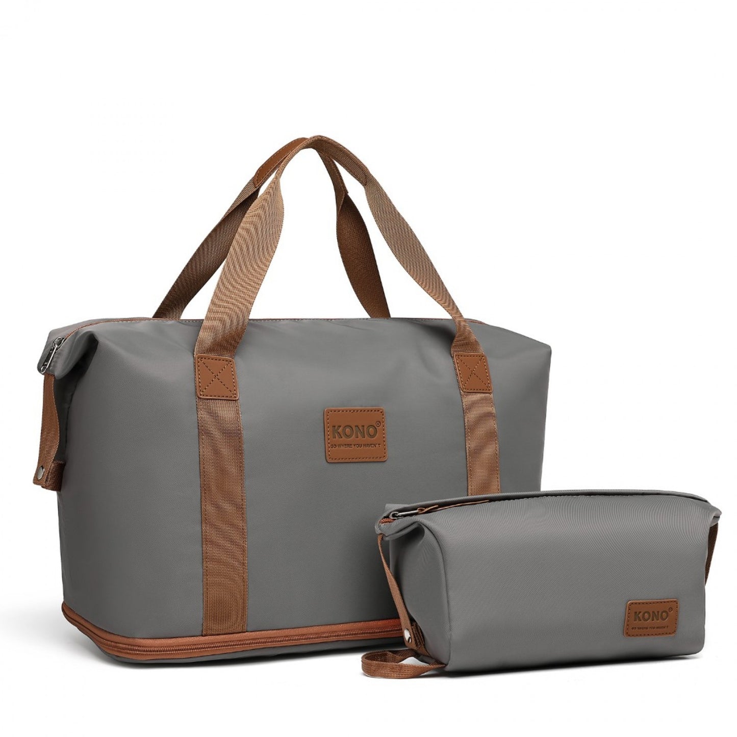 Kono Two Pieces Expandable Durable Waterproof Travel Duffel Bag Set (EA2212) - Grey & Brown
