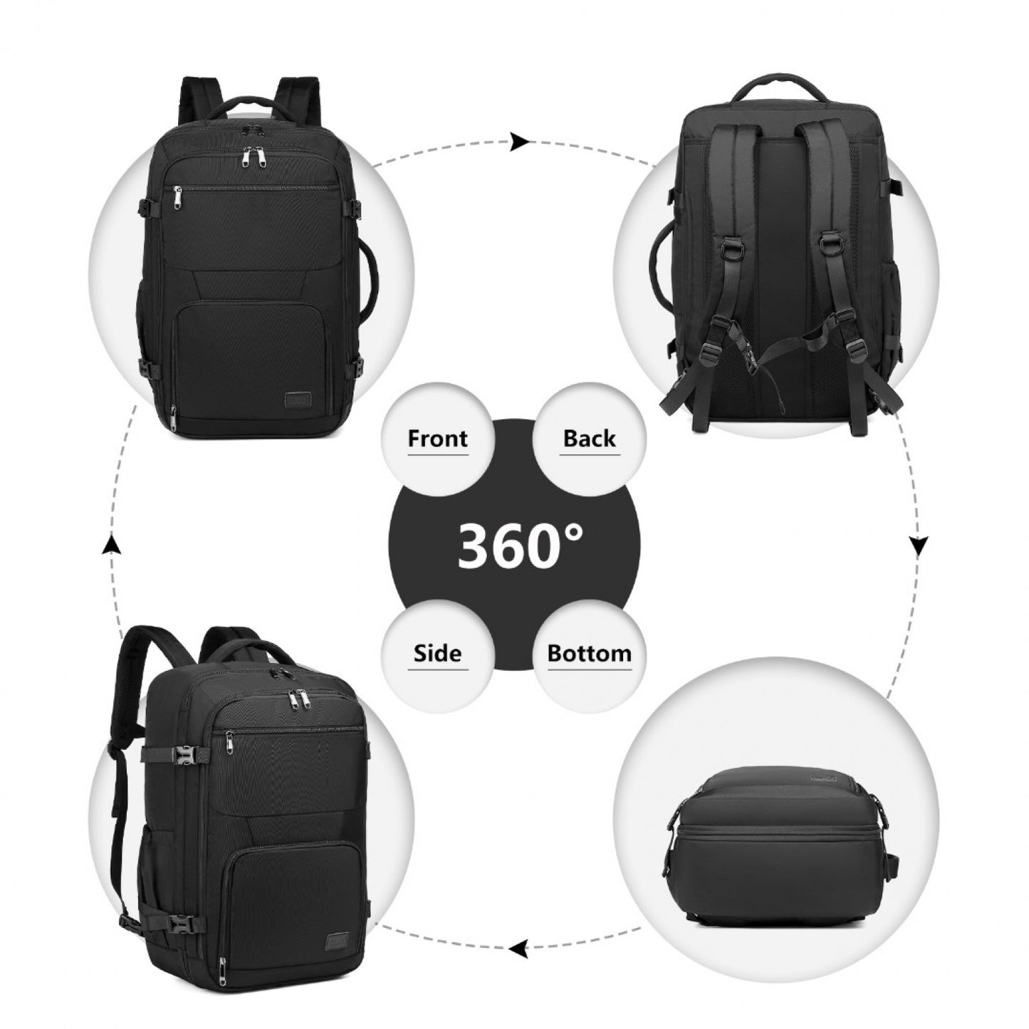 Kono Multifunctional Portable Travel Backpack Cabin Luggage Bag (EM2207) - Black