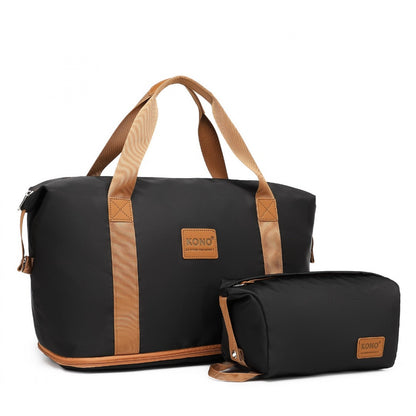 Kono Two Pieces Expandable Durable Waterproof Travel Duffel Bag Set (EA2212) - Black & Brown