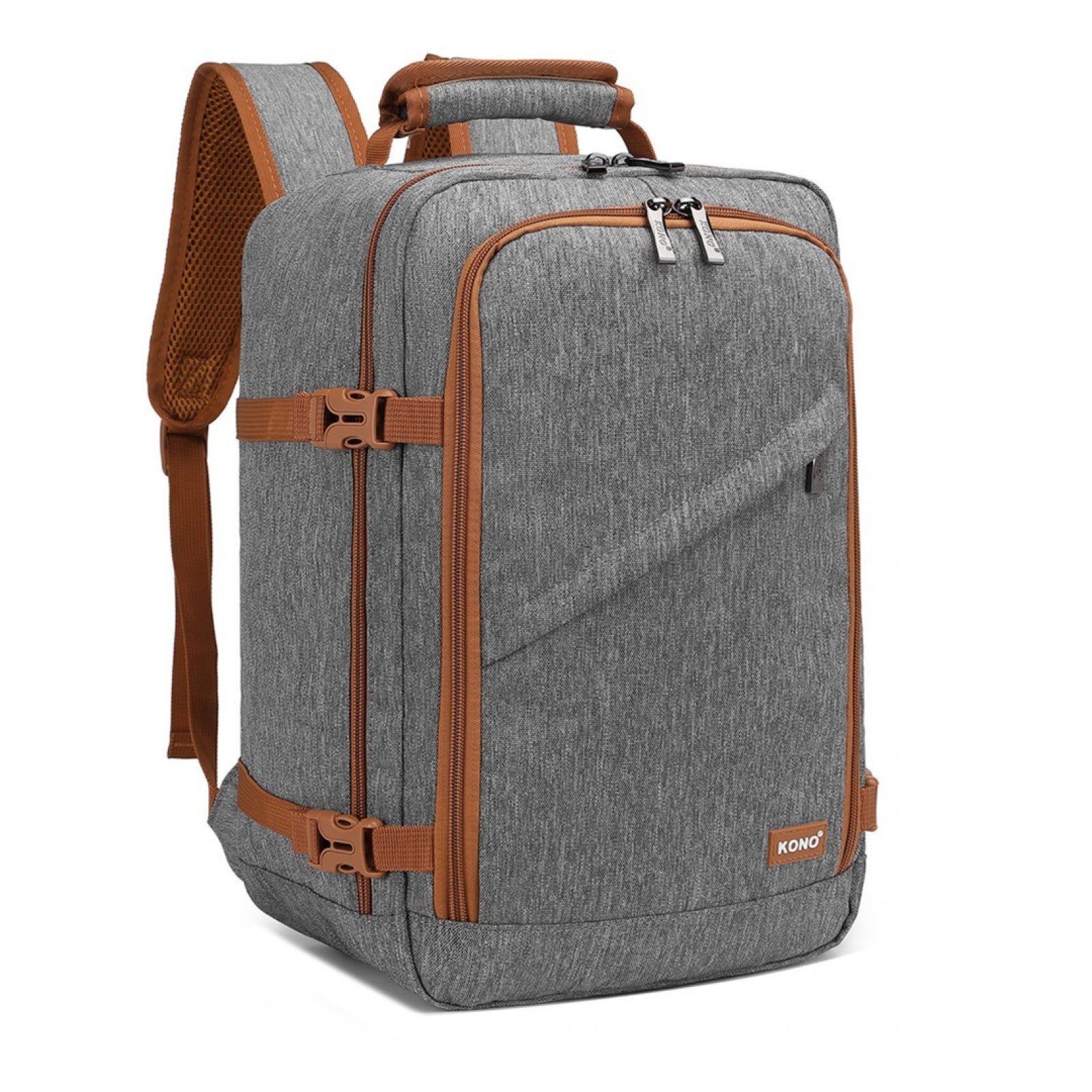 Kono Lightweight Cabin Bag Travel Business Backpack (EM2231S) - Grey & Brown