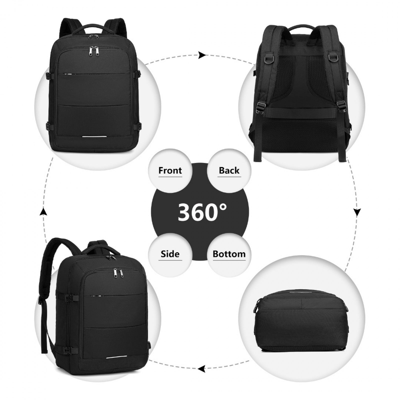 Kono Multi-level High-capacity Cabin Bag Travel Backpack (EM2232) - Black