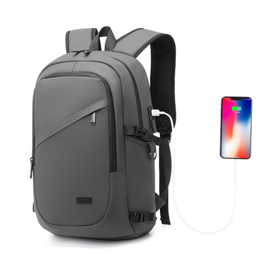 Kono PVC Coated Water-Resistant Tech Backpack With USB Charging Port (EM2349) - Grey
