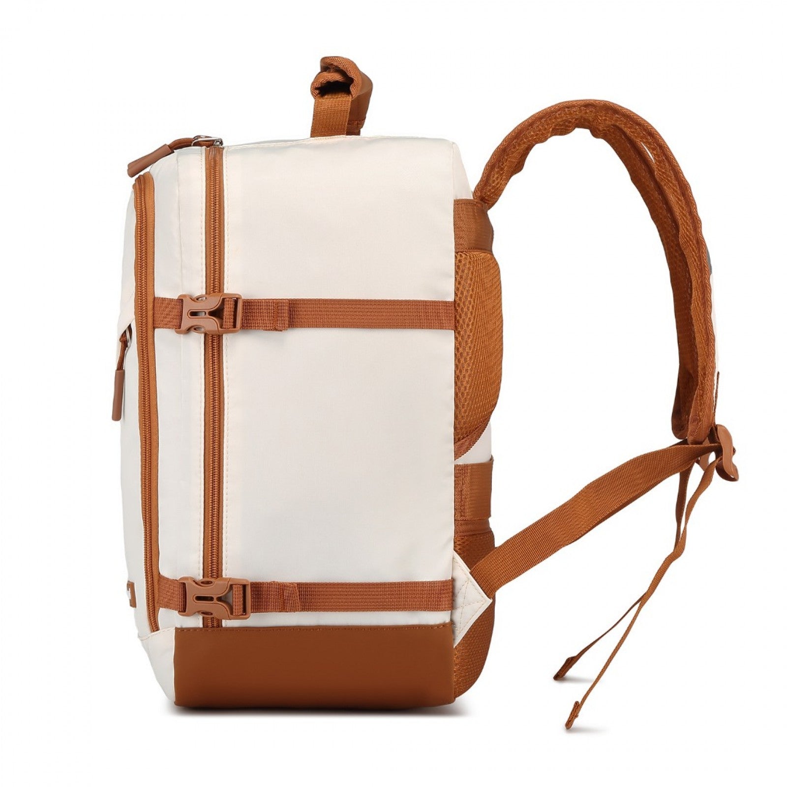 Kono Lightweight Cabin Bag Water-Resistant Soft Polyester Functional Travel Business Backpack (EM2365) - Beige & Brown