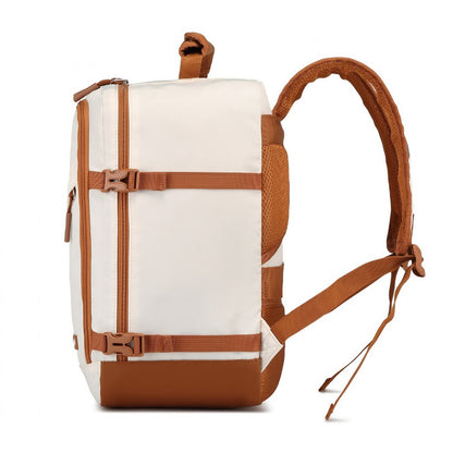 Kono Lightweight Cabin Bag Water-Resistant Soft Polyester Functional Travel Business Backpack (EM2365) - Beige & Brown