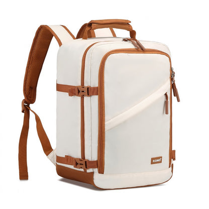 Kono Lightweight Cabin Bag Water-Resistant Soft Polyester Functional Travel Business Backpack (EM2365) - Beige & Brown
