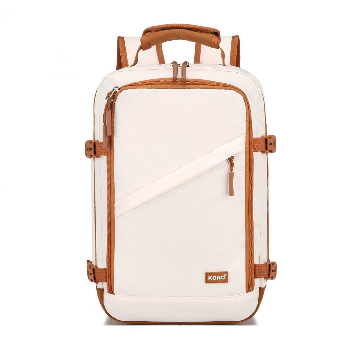 Kono Lightweight Cabin Bag Water-Resistant Soft Polyester Functional Travel Business Backpack (EM2365) - Beige & Brown