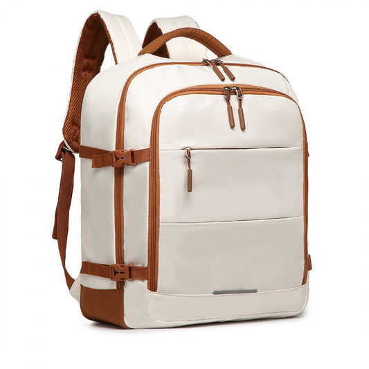 Kono Premium Travel Backpack with Suitcase-Style Opening Multi-Level High-Capacity Cabin Bag (EM2413) - Beige & Brown