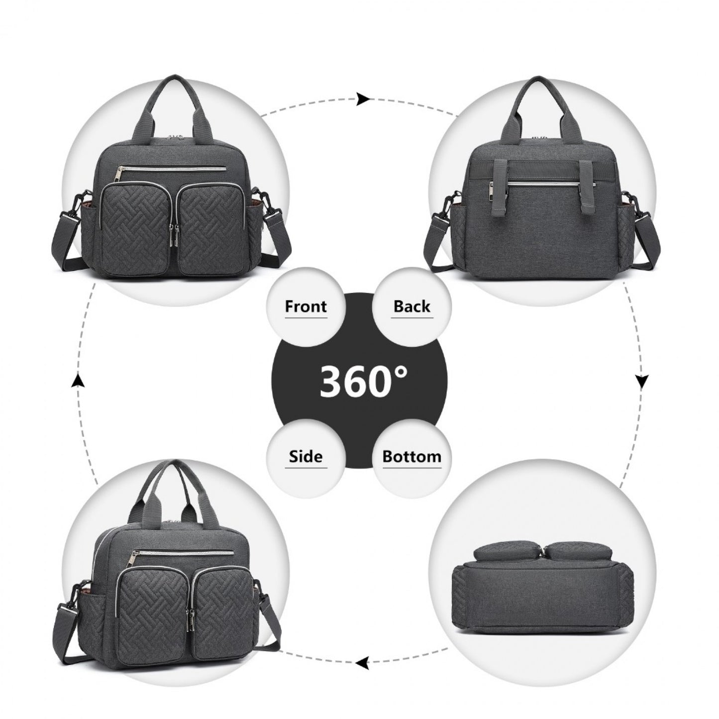 Kono Durable And Functional Changing Tote Bag (EQ2248) - Dark Grey