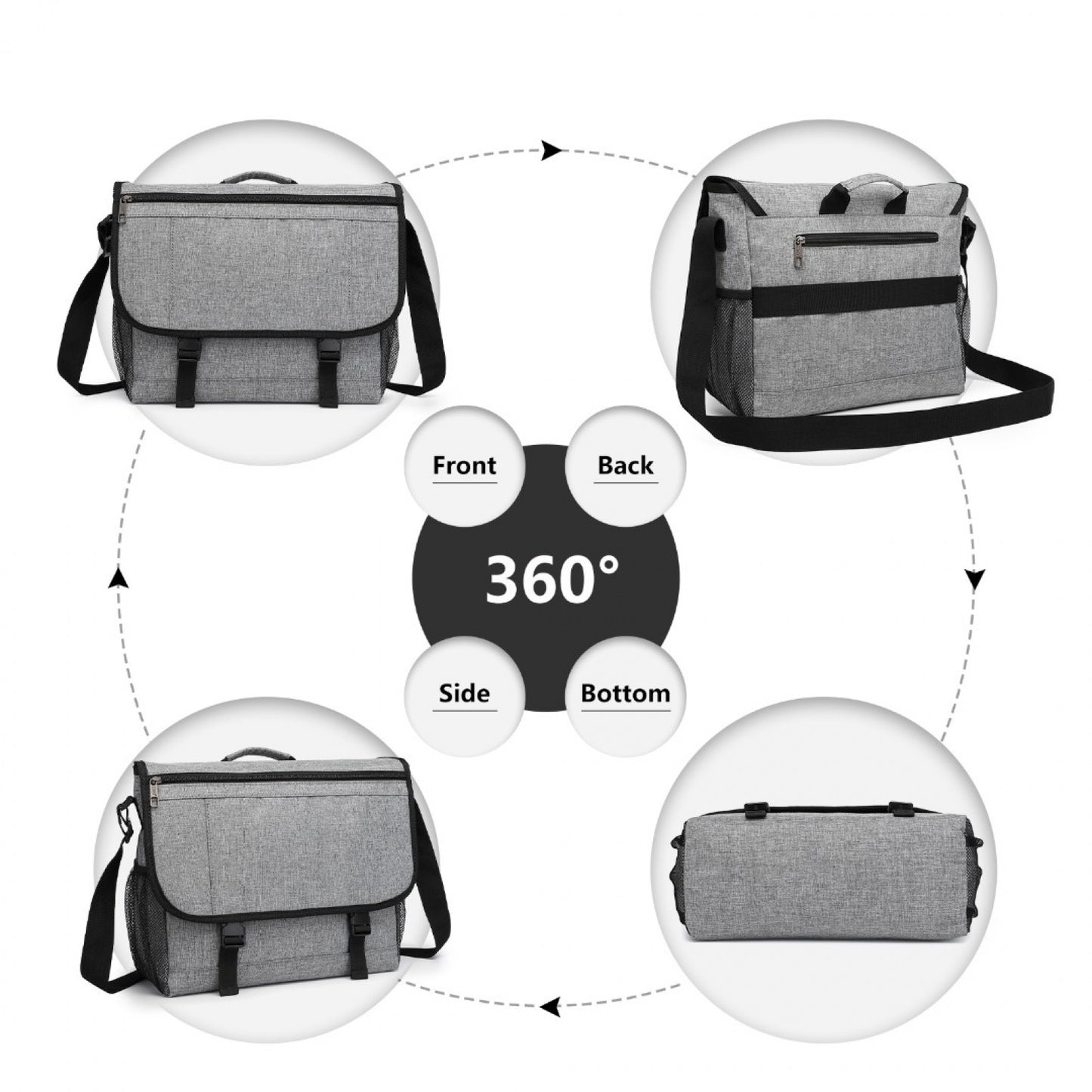 Kono High Security Messenger Bag Satchel Shoulder Bag (EQ2260) - Grey
