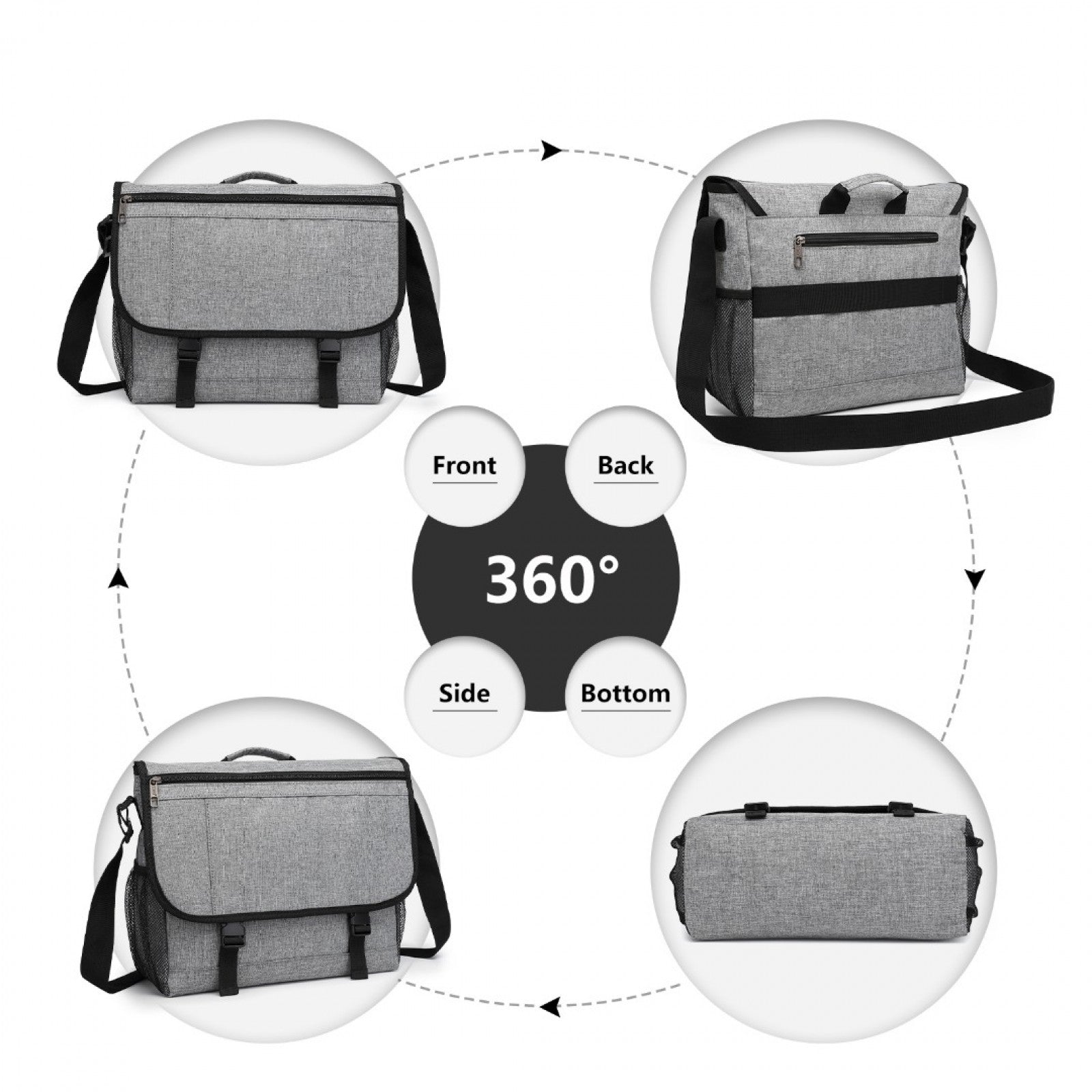 Kono High Security Messenger Bag Satchel Shoulder Bag (EQ2260) - Grey