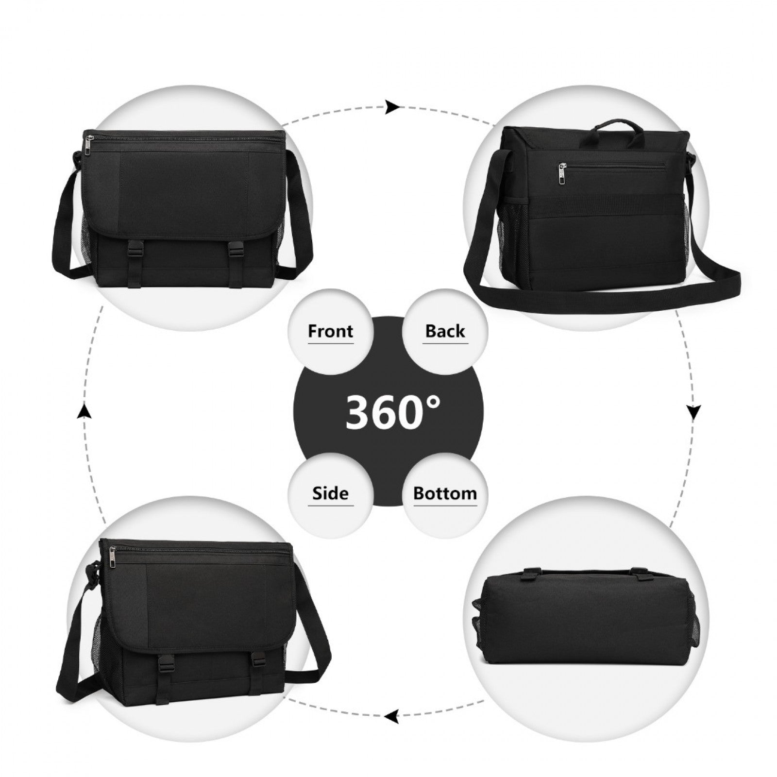 Kono High Security Messenger Bag Satchel Shoulder Bag (EQ2260) - Black