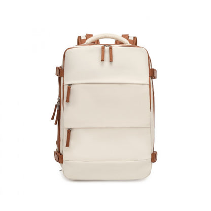 Kono Multi-Functional Breathable Travel Backpack With USB Charging Port And Separate Shoe Compartment (EQ2344) - Beige & Brown