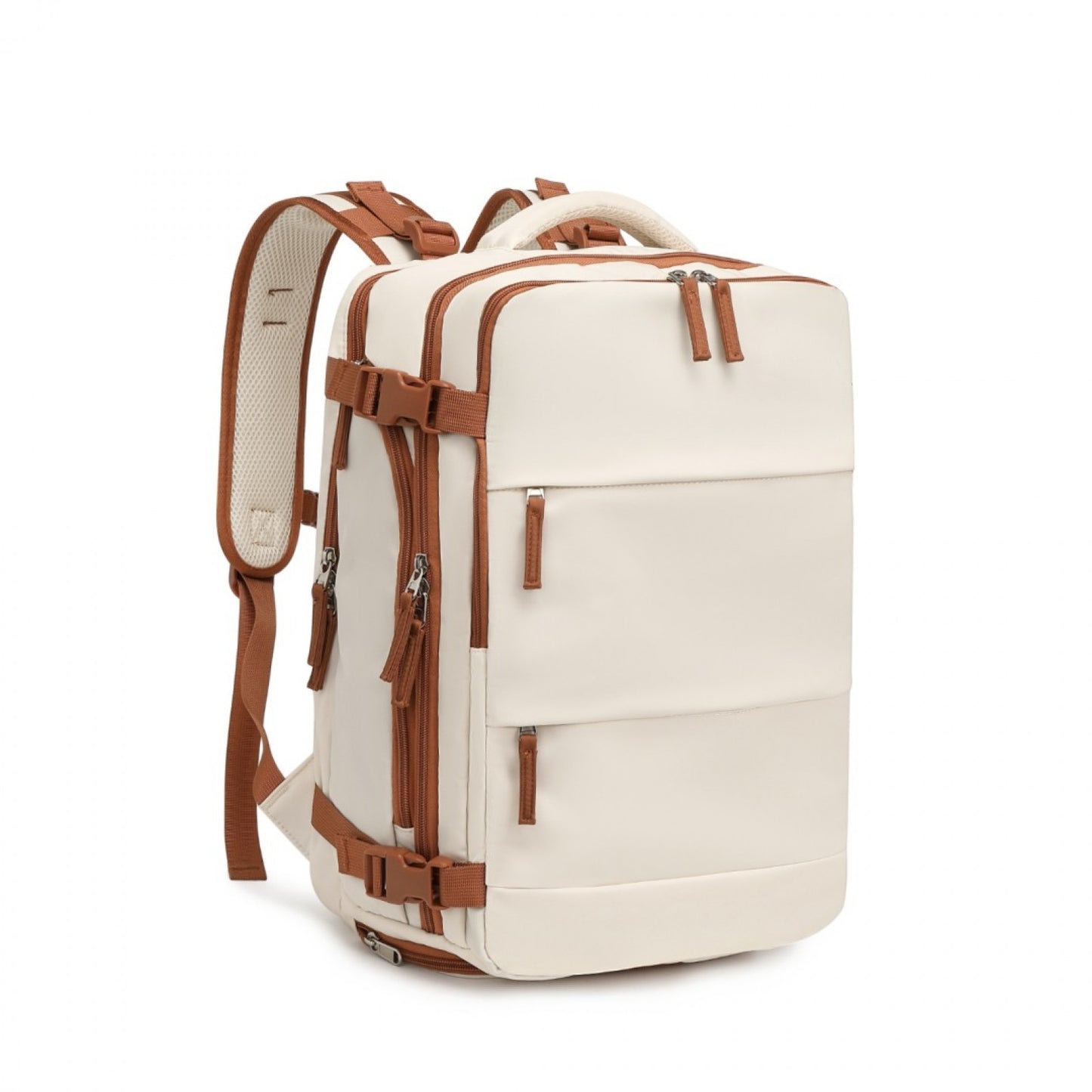 Kono Multi-Functional Breathable Travel Backpack With USB Charging Port And Separate Shoe Compartment (EQ2344) - Beige & Brown