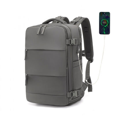 Kono Multi-Functional Breathable Travel Backpack With USB Charging Port And Separate Shoe Compartment (EQ2344) - Grey