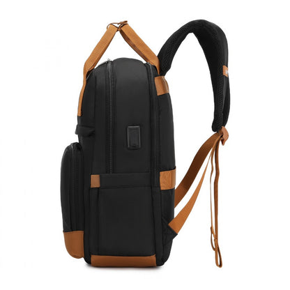 Kono Multi-Compartment Laptop Backpack with Type-C USB Charging Port and Small Pouch for Daily Commute and Travel (EQ2401) - Black & Brown