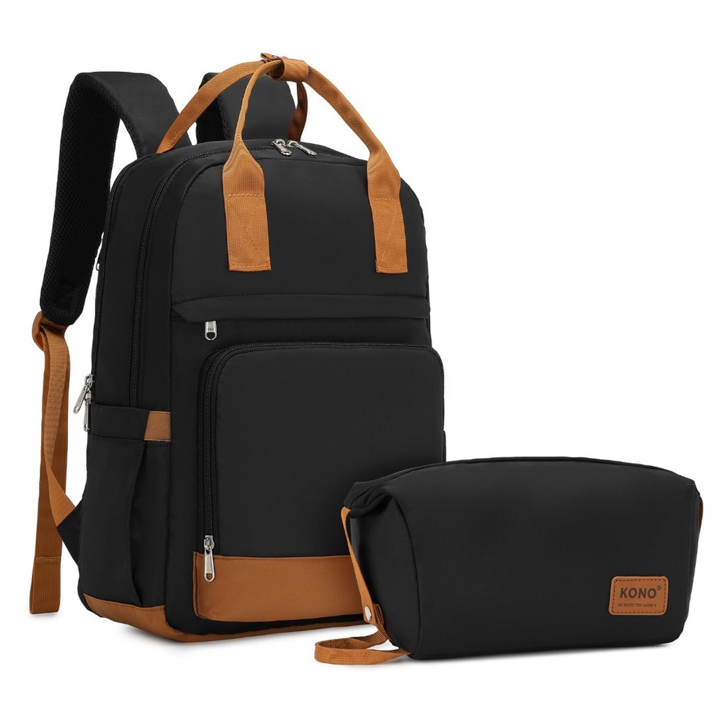 Kono Multi-Compartment Laptop Backpack with Type-C USB Charging Port and Small Pouch for Daily Commute and Travel (EQ2401) - Black & Brown