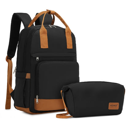 Kono Multi-Compartment Laptop Backpack with Type-C USB Charging Port and Small Pouch for Daily Commute and Travel (EQ2401) - Black & Brown