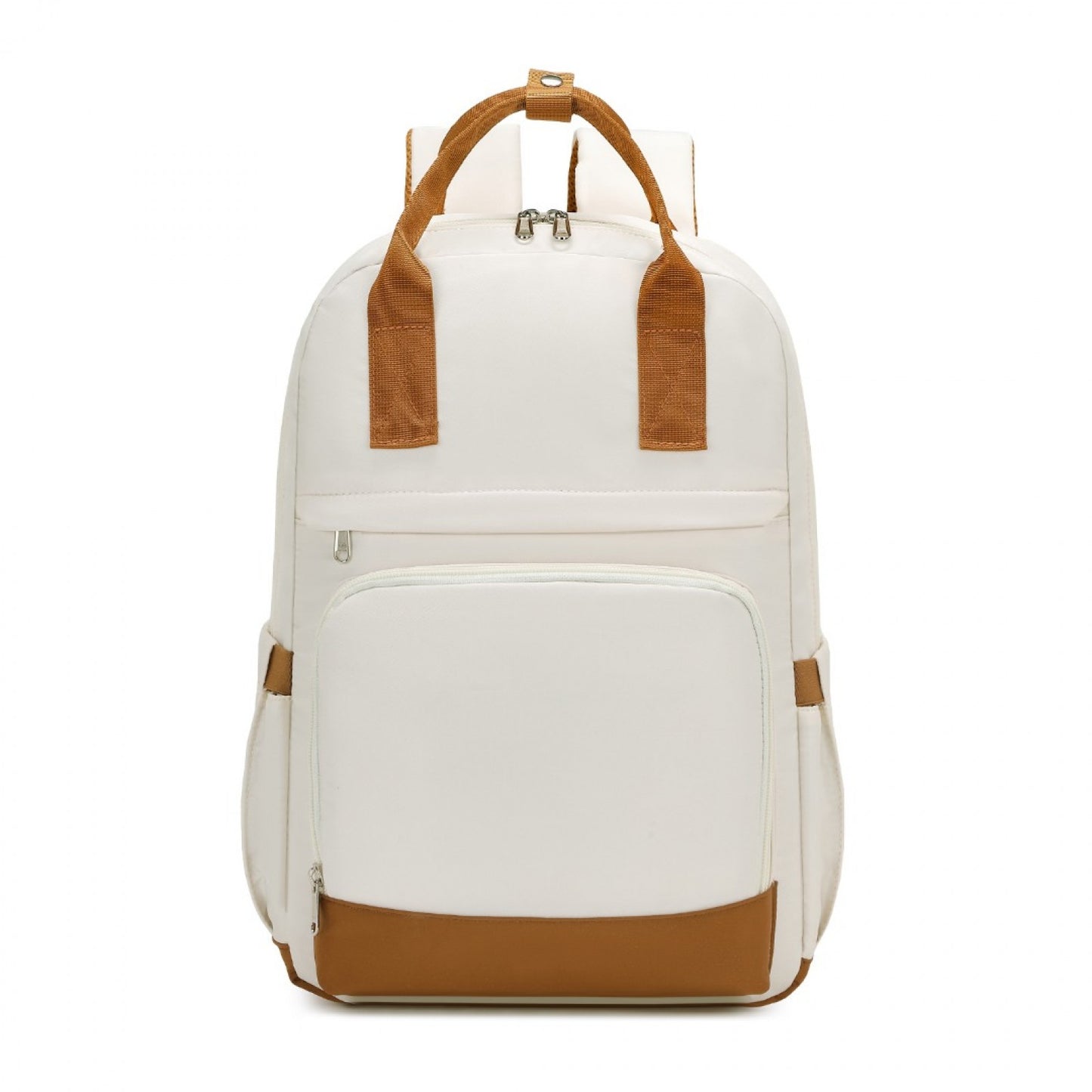 Kono Multi-Compartment Laptop Backpack with Type-C USB Charging Port and Small Pouch for Daily Commute and Travel (EQ2401) - Cream & Brown