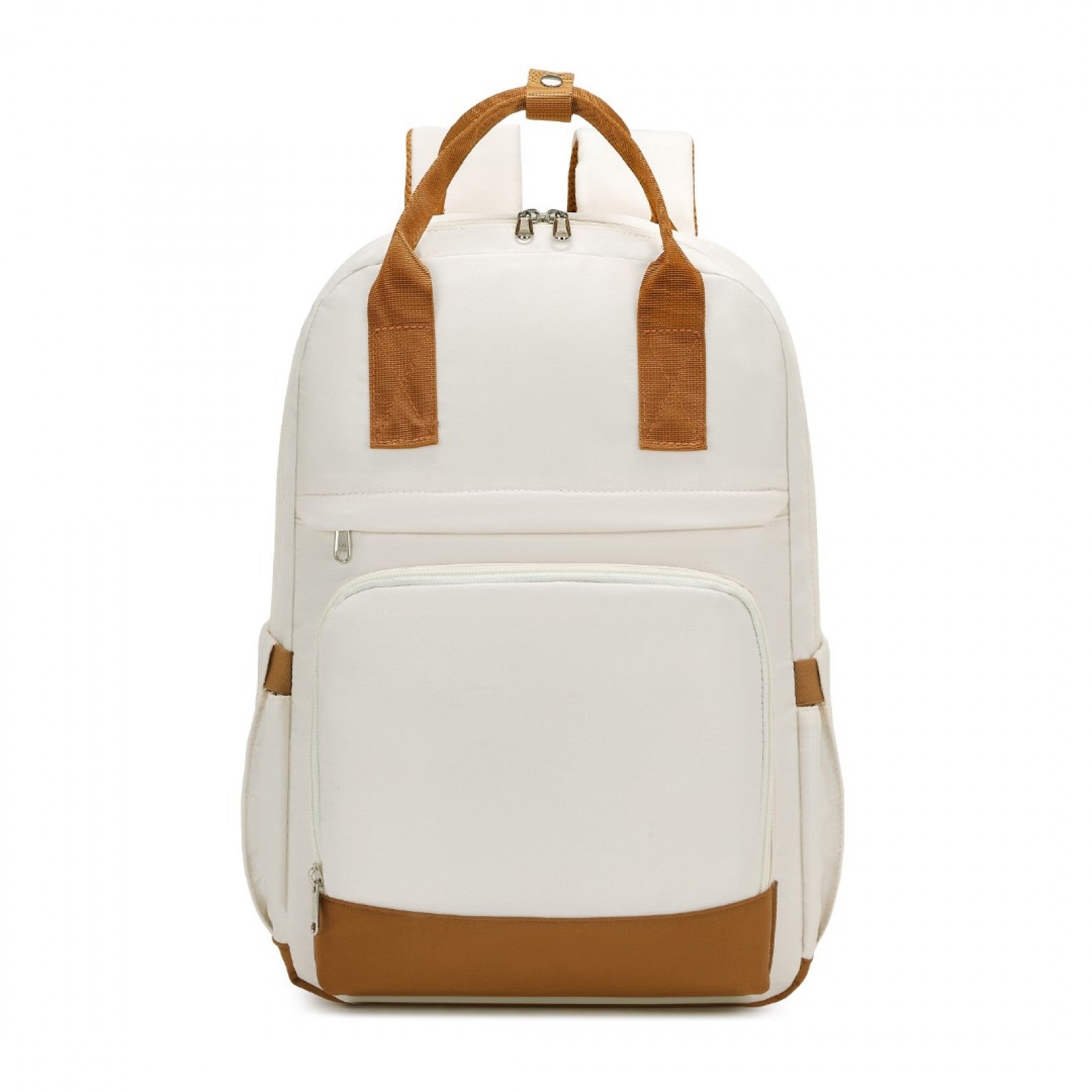 Kono Multi-Compartment Laptop Backpack with Type-C USB Charging Port and Small Pouch for Daily Commute and Travel (EQ2401) - Cream & Brown