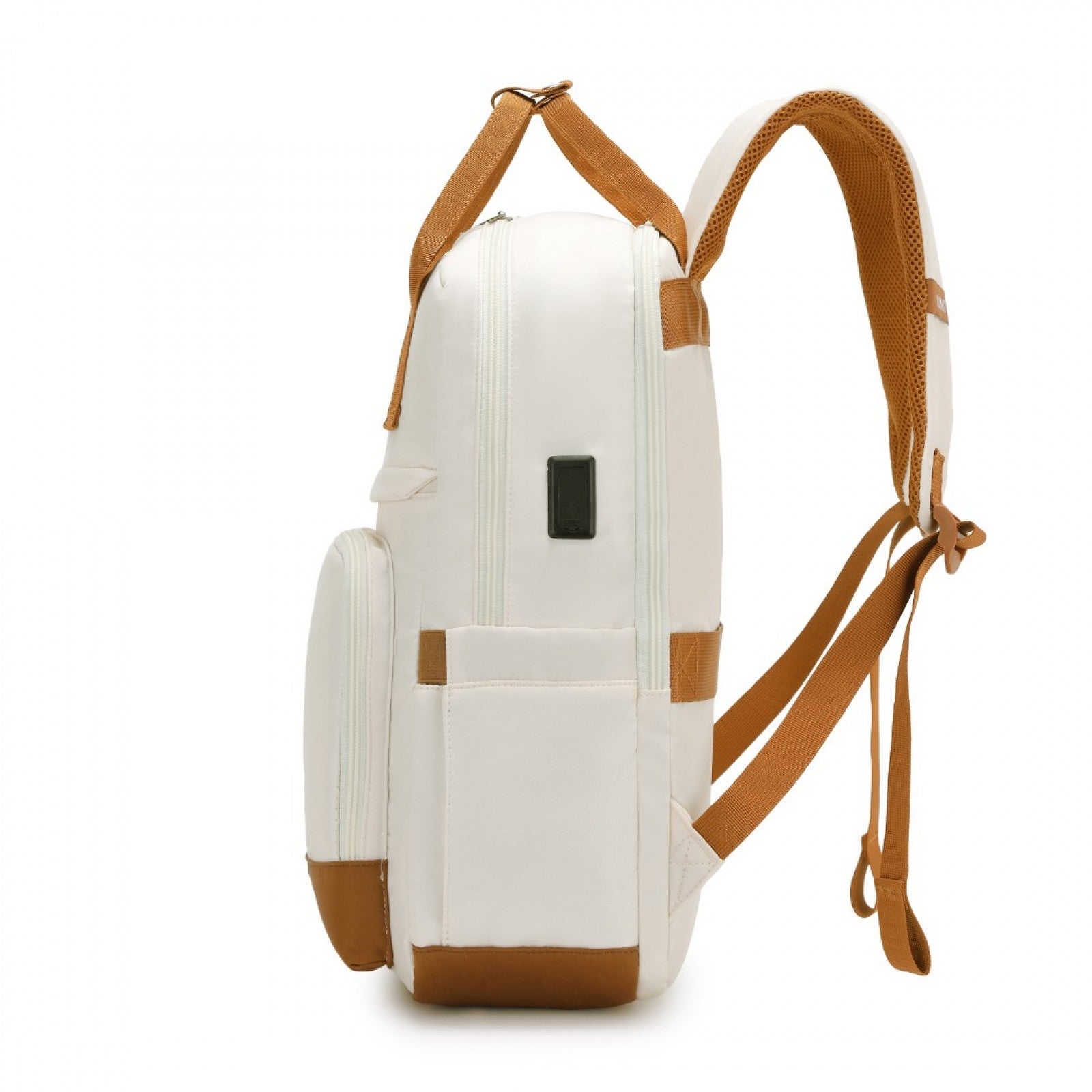 Kono Multi-Compartment Laptop Backpack with Type-C USB Charging Port and Small Pouch for Daily Commute and Travel (EQ2401) - Cream & Brown