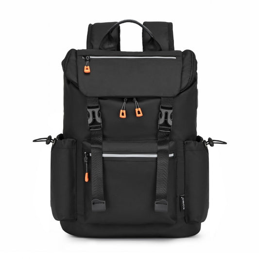 Kono Advanced Leisure Backpack with Reflective Safety Features USB Charging and Dedicated Laptop Sleeve (EQ2404) - Black