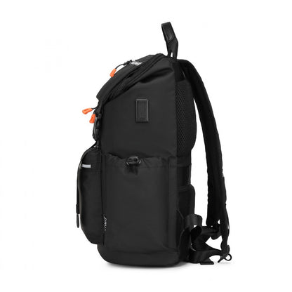 Kono Advanced Leisure Backpack with Reflective Safety Features USB Charging and Dedicated Laptop Sleeve (EQ2404) - Black