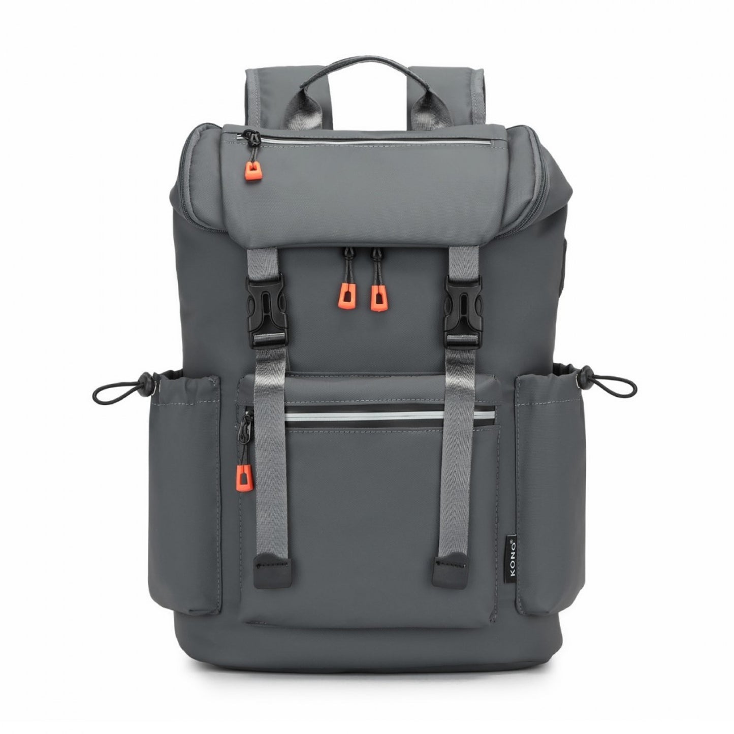 Kono Advanced Leisure Backpack with Reflective Safety Features USB Charging and Dedicated Laptop Sleeve (EQ2404) - Grey
