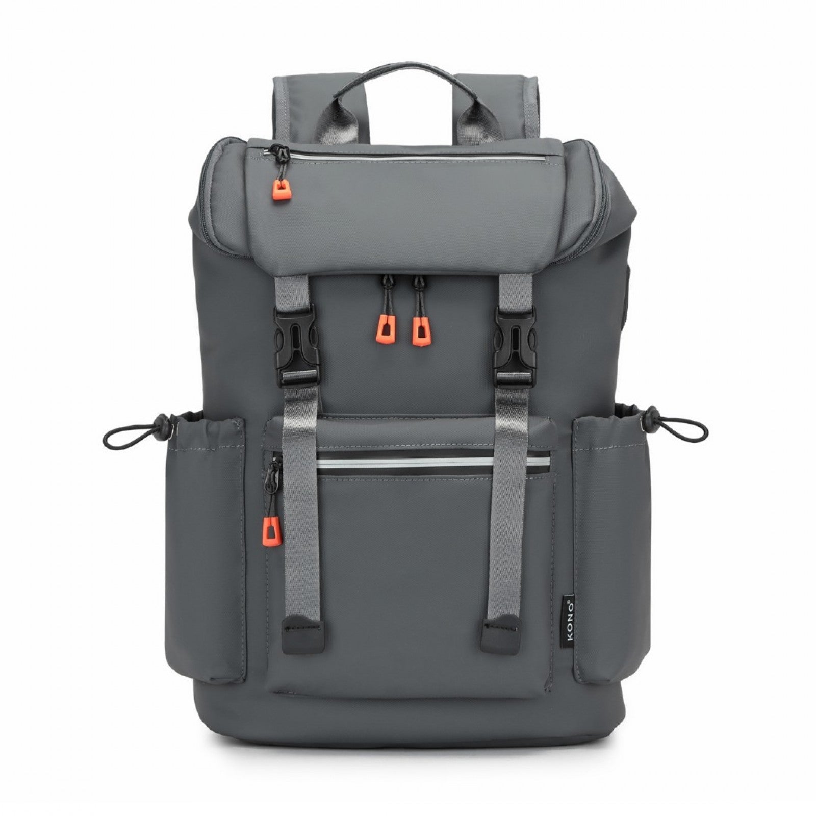 Kono Advanced Leisure Backpack with Reflective Safety Features USB Charging and Dedicated Laptop Sleeve (EQ2404) - Grey