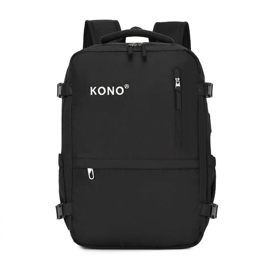 Kono Ultimate Traveler's Backpack with Detachable Waist Pack and Integrated USB/Type-C Charging Ports (EQ2406) - Black