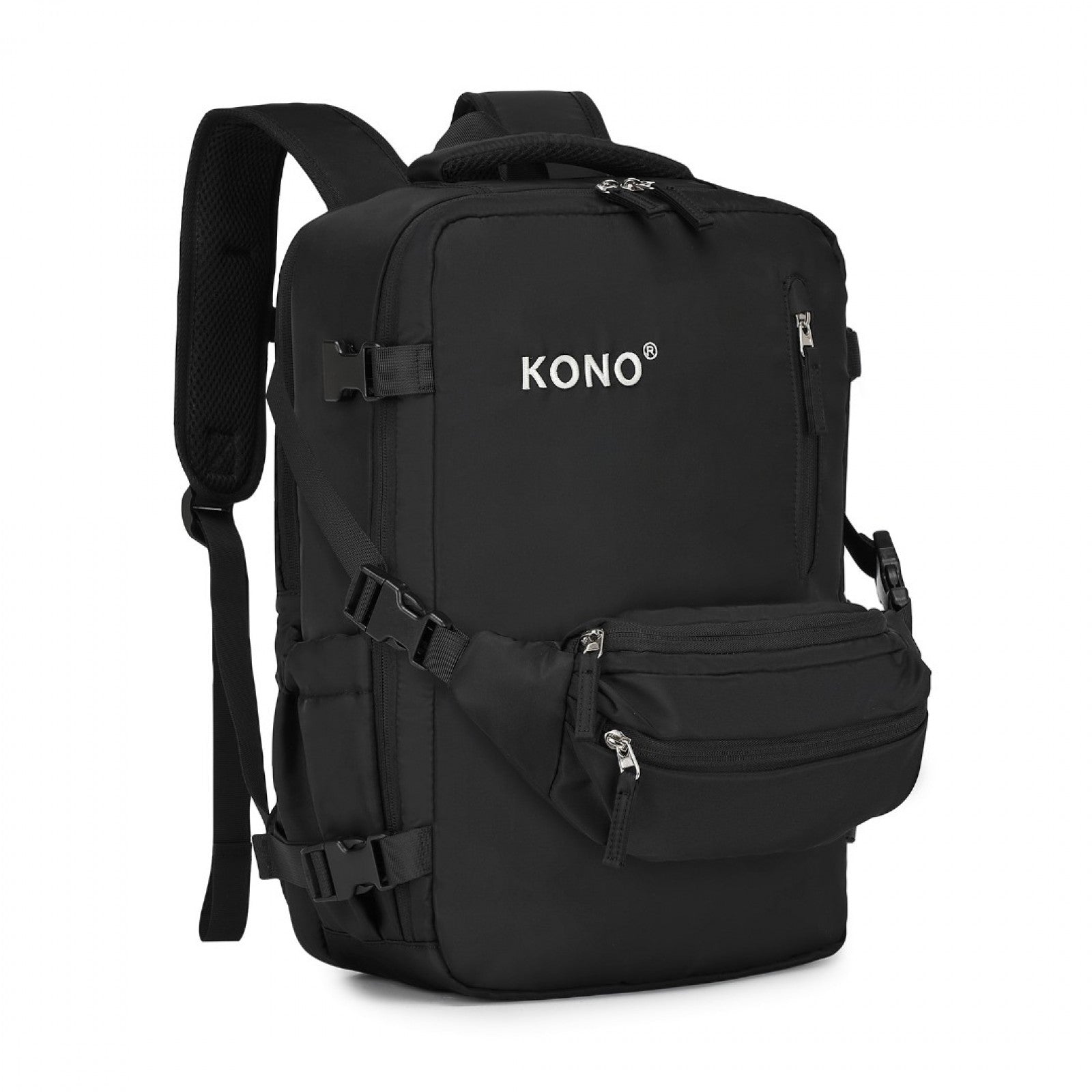 Kono Ultimate Traveler's Backpack with Detachable Waist Pack and Integrated USB/Type-C Charging Ports (EQ2406) - Black