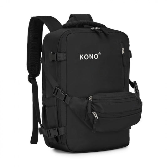Kono Ultimate Traveler's Backpack with Detachable Waist Pack and Integrated USB/Type-C Charging Ports (EQ2406) - Black