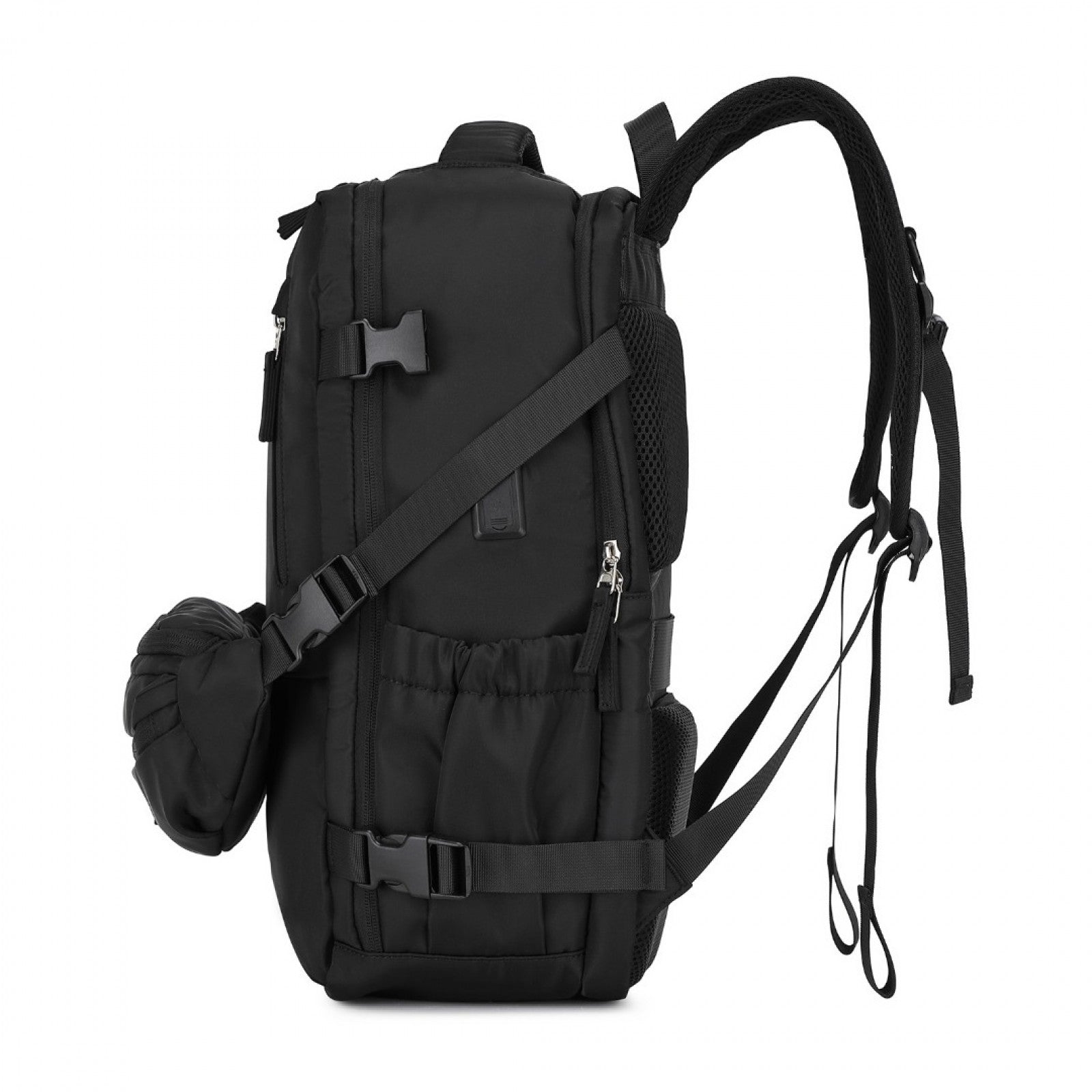 Kono Ultimate Traveler's Backpack with Detachable Waist Pack and Integrated USB/Type-C Charging Ports (EQ2406) - Black