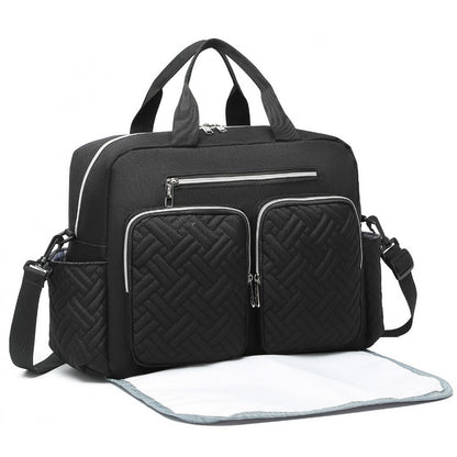Kono Versatile Diaper Changing Tote Bag with Built-In Changing Mat Thermal Insulation Waterproof Design (EQ2411) - Black