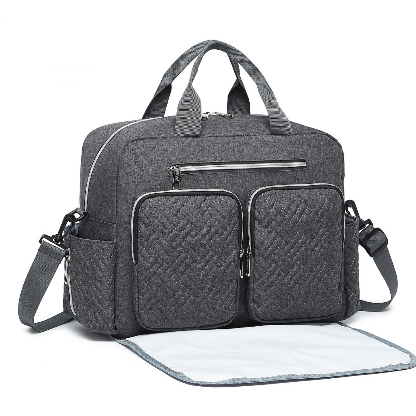 Kono Versatile Diaper Changing Tote Bag with Built-In Changing Mat Thermal Insulation Waterproof Design (EQ2411) - Dark Grey