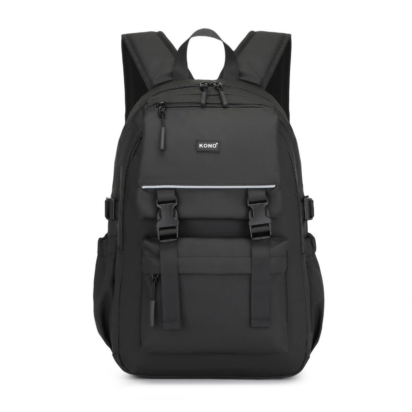 Kono PVC Coated Urban Water-Resistant Backpack with Reflective Safety Straps and Multi-Compartment Design (EQ2416) - Black