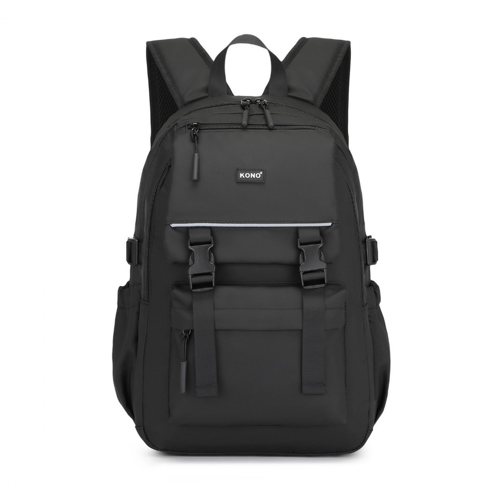 Kono PVC Coated Urban Water-Resistant Backpack with Reflective Safety Straps and Multi-Compartment Design (EQ2416) - Black