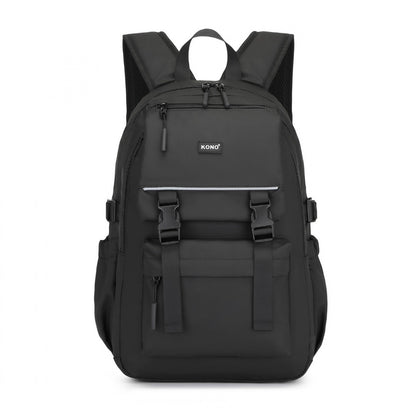 Kono PVC Coated Urban Water-Resistant Backpack with Reflective Safety Straps and Multi-Compartment Design (EQ2416) - Black