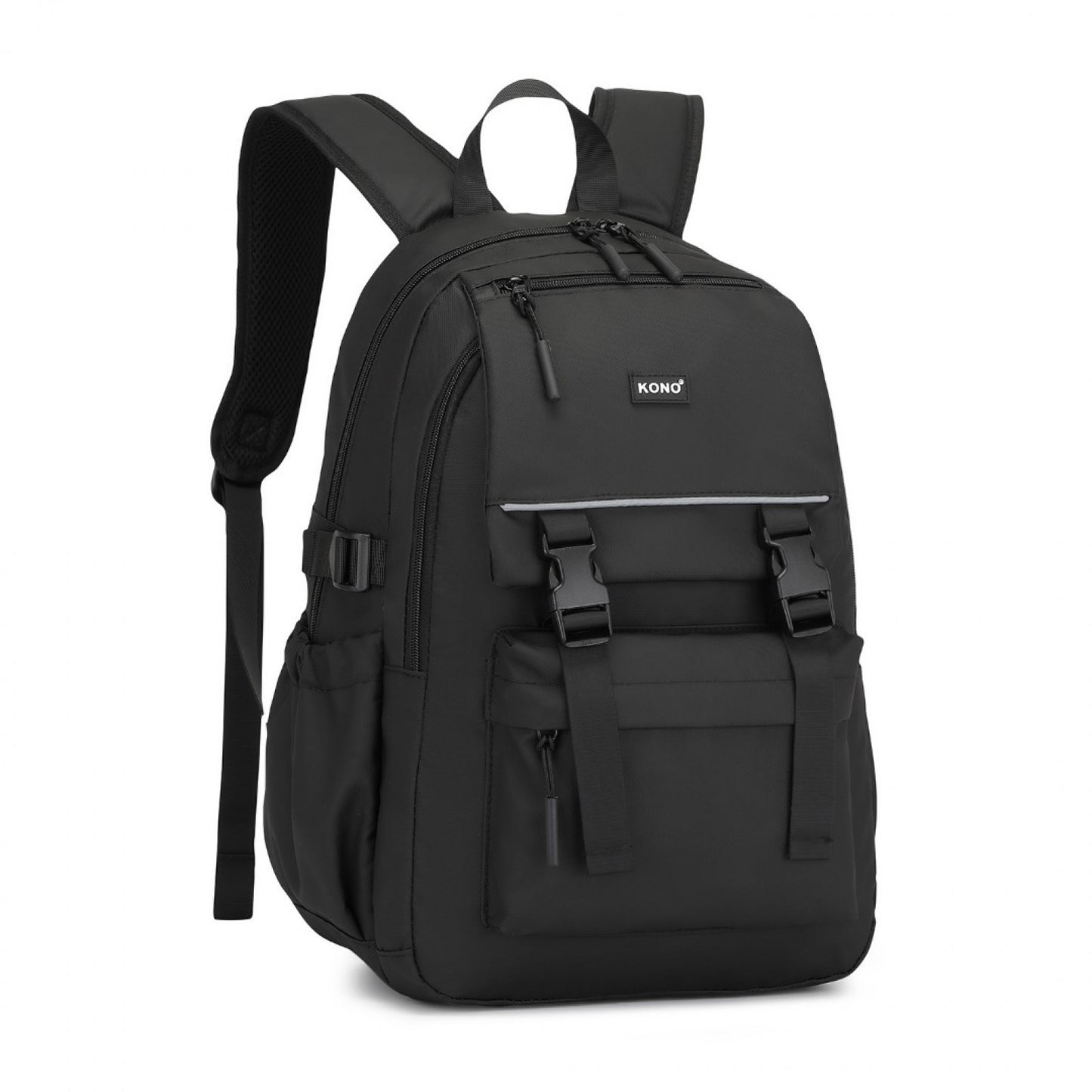Kono PVC Coated Urban Water-Resistant Backpack with Reflective Safety Straps and Multi-Compartment Design (EQ2416) - Black