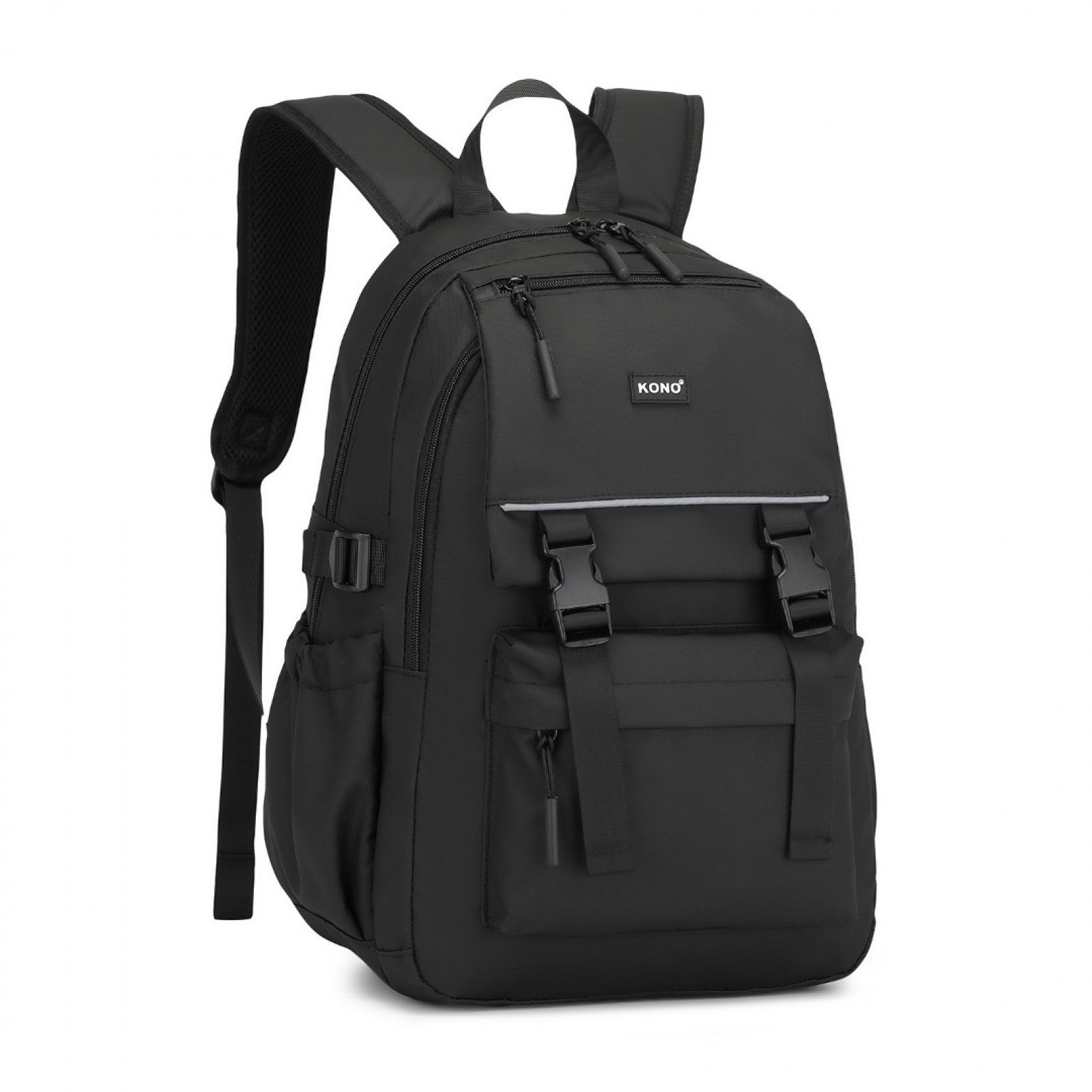 Kono PVC Coated Urban Water-Resistant Backpack with Reflective Safety Straps and Multi-Compartment Design (EQ2416) - Black