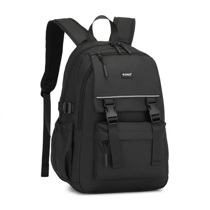Kono PVC Coated Urban Water-Resistant Backpack with Reflective Safety Straps and Multi-Compartment Design (EQ2416) - Black