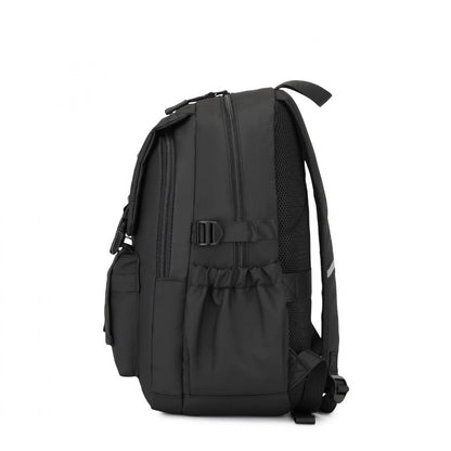 Kono PVC Coated Urban Water-Resistant Backpack with Reflective Safety Straps and Multi-Compartment Design (EQ2416) - Black